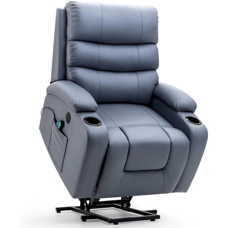 Fauteuil inclinable électrique surdimensionné avec massage et chauffage, en cuir PU avec poches, porte-gobelets et port USB