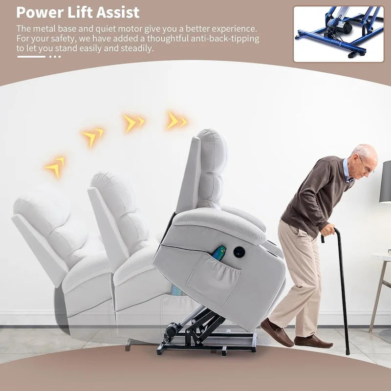Fauteuil inclinable électrique surdimensionné avec massage et chauffage, en cuir PU avec poches, porte-gobelets et port USB