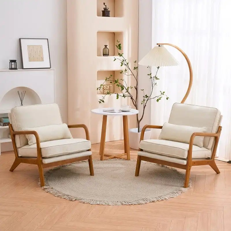 Fauteuil d'appoint 2 pièces en mélange de lin rembourré