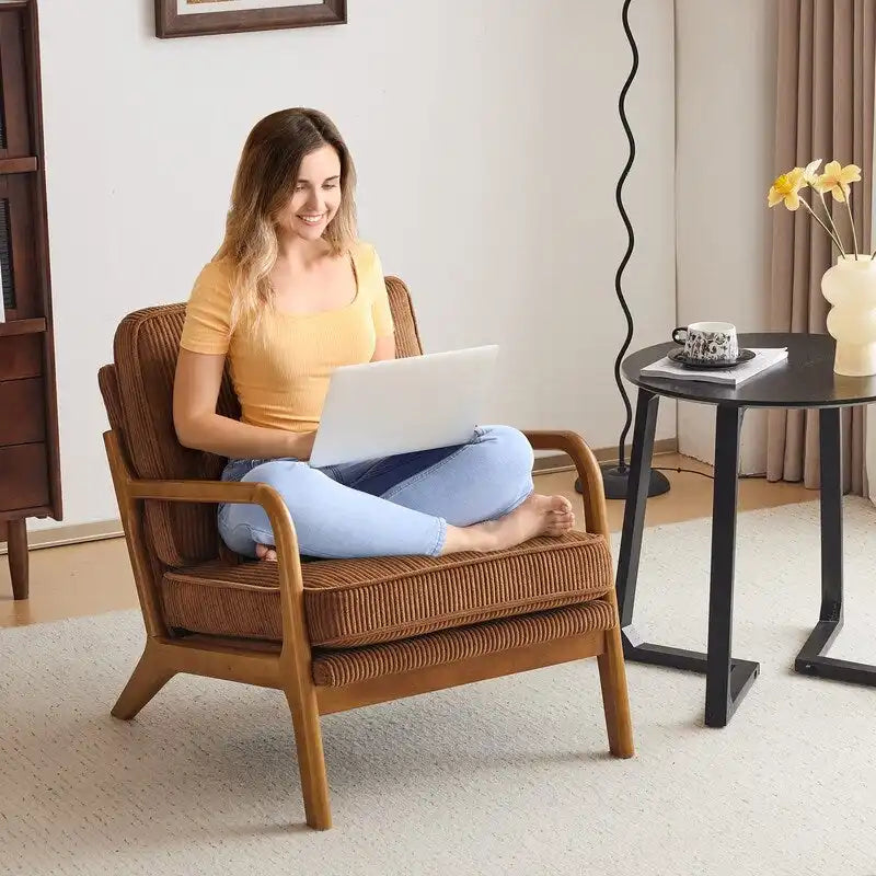 Fauteuil d'appoint 2 pièces en mélange de lin rembourré