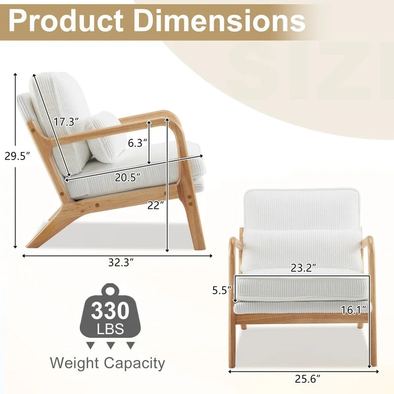 Fauteuil d'appoint 2 pièces en mélange de lin rembourré