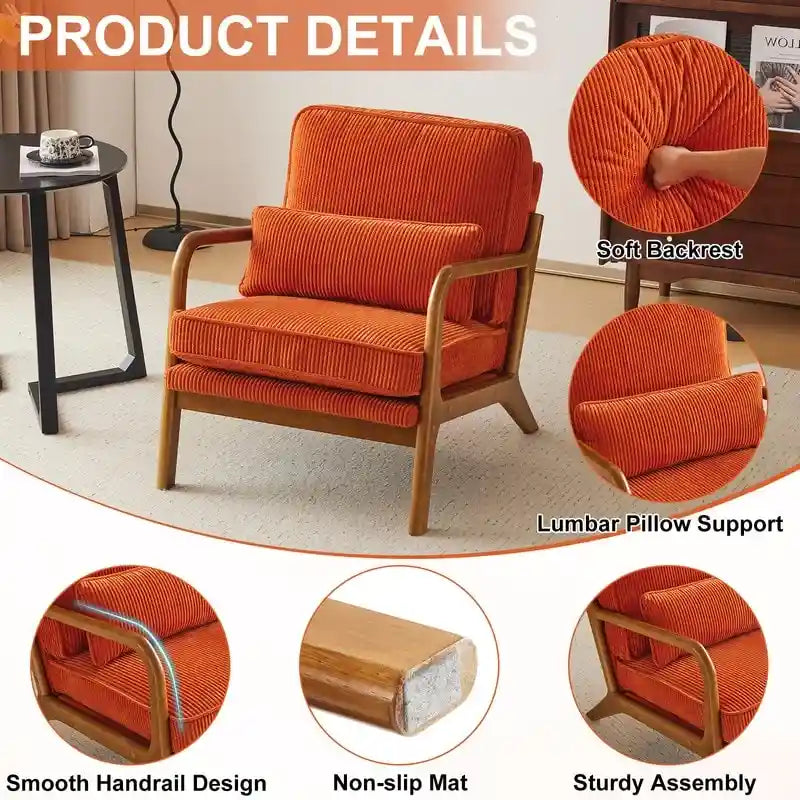 Fauteuil d'appoint 2 pièces en mélange de lin rembourré