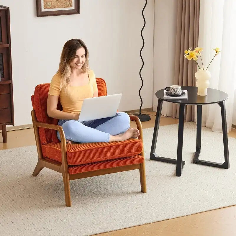 Fauteuil d'appoint 2 pièces en mélange de lin rembourré