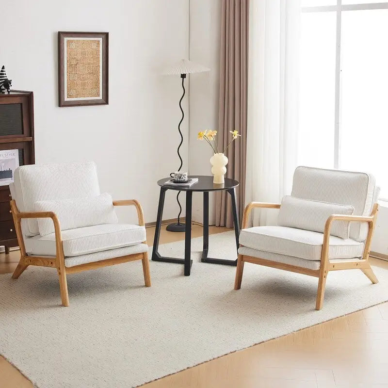 Fauteuil d'appoint 2 pièces en mélange de lin rembourré