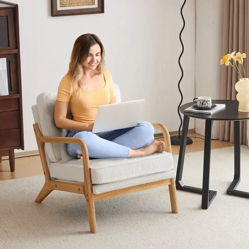 Fauteuil d'appoint 2 pièces en mélange de lin rembourré