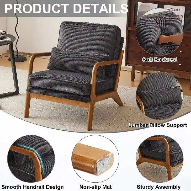 Fauteuil d'appoint 2 pièces en mélange de lin rembourré