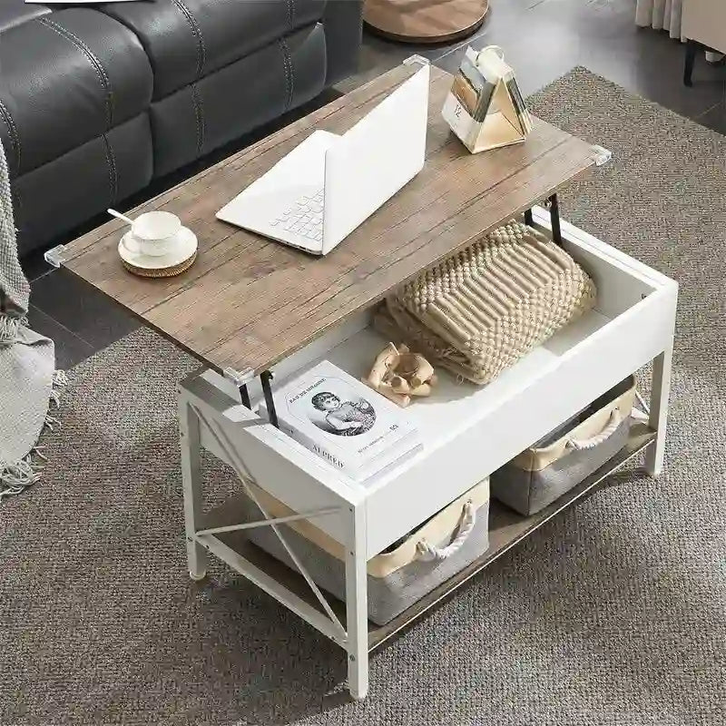 Table basse relevable de 91,4 cm avec bacs de rangement en tissu offerts – 49,5 P x 91,4 L x 47 H cm