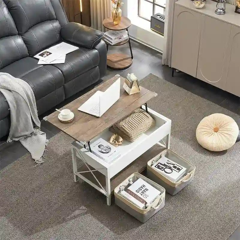 Table basse relevable de 91,4 cm avec bacs de rangement en tissu offerts – 49,5 P x 91,4 L x 47 H cm