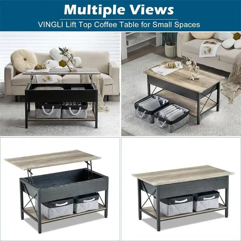 Table basse relevable de 91,4 cm avec bacs de rangement en tissu offerts – 49,5 P x 91,4 L x 47 H cm