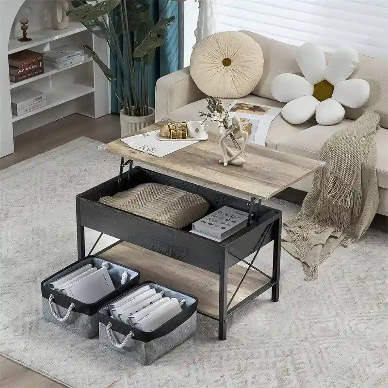 Table basse relevable de 91,4 cm avec bacs de rangement en tissu offerts – 49,5 P x 91,4 L x 47 H cm