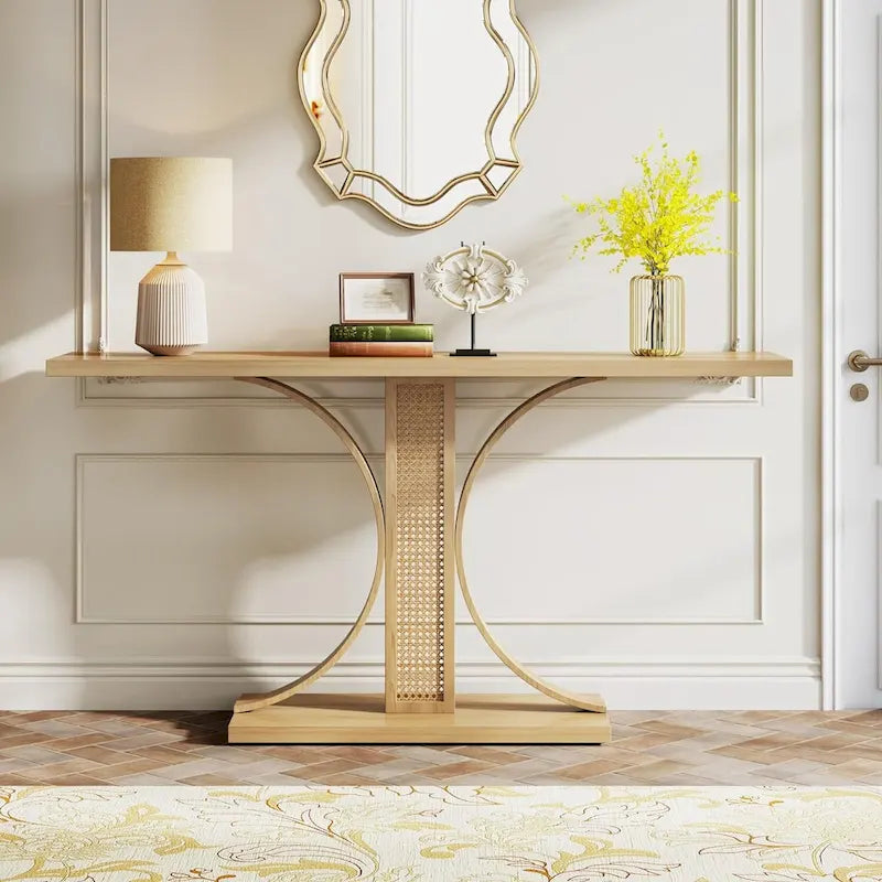 Console en rotin de 55 pouces pour salon, couloir, hall d'entrée