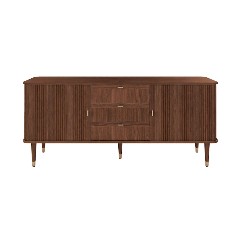 Buffet en bois de noyer à trois tiroirs, style médiéval-moderne.