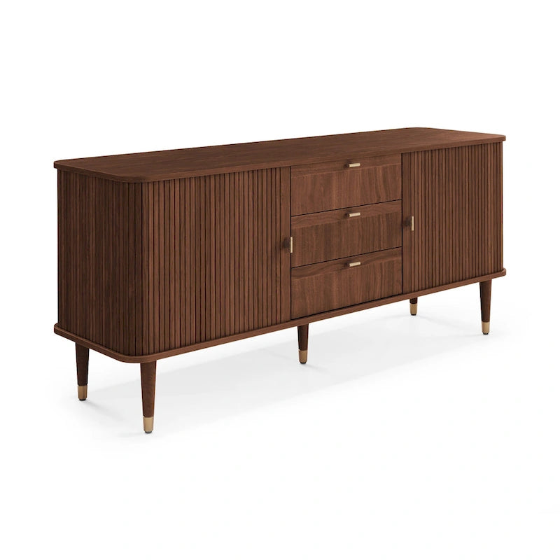 Buffet en bois de noyer à trois tiroirs, style médiéval-moderne.