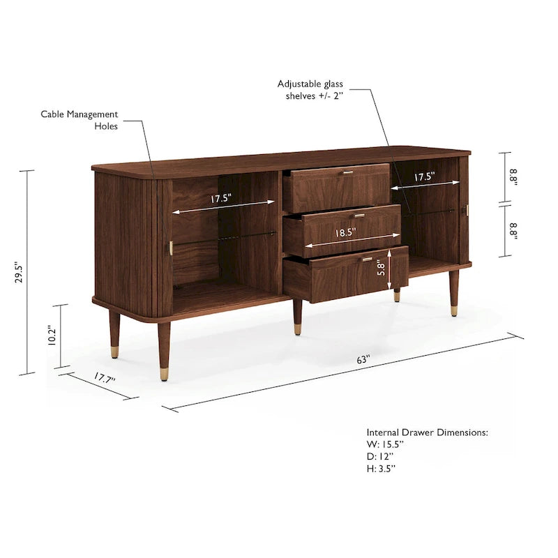 Buffet en bois de noyer à trois tiroirs, style médiéval-moderne.