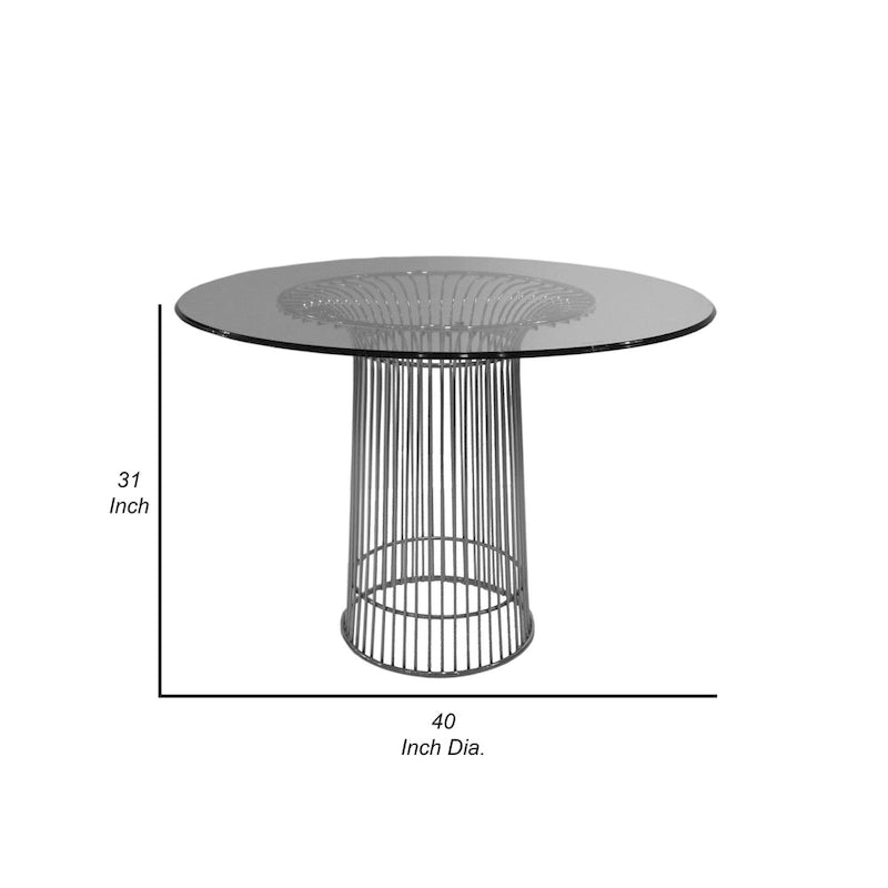 Table à manger 40 pouces, plateau rond en verre trempé, piètement piédestal ouvert