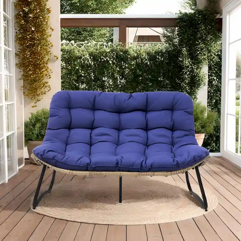 Causeuse double en rotin synthétique Papasan avec coussin pour l'intérieur et l'extérieur
