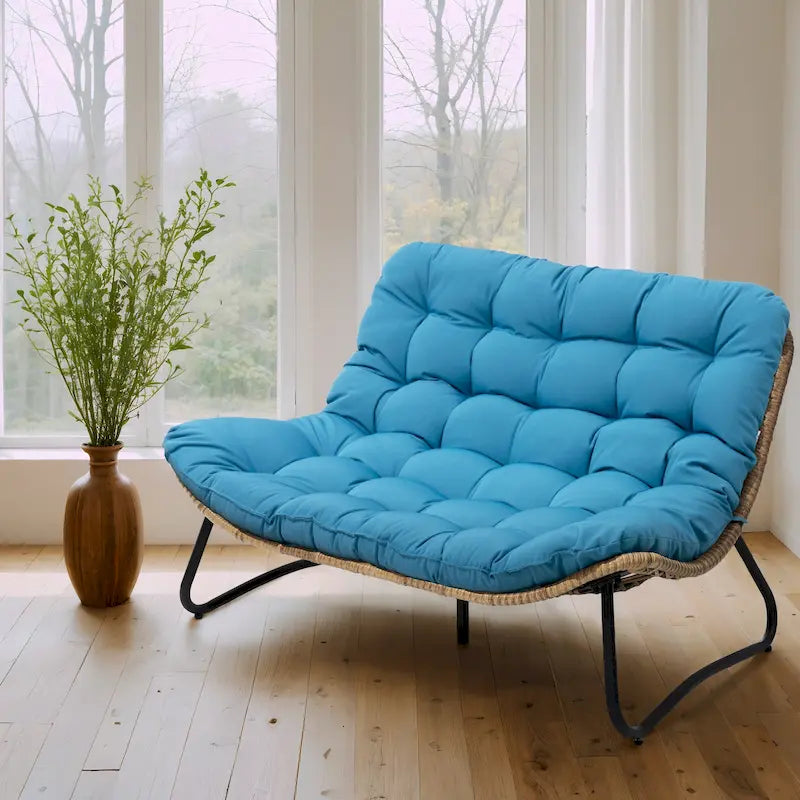 Causeuse double en rotin synthétique Papasan avec coussin pour l'intérieur et l'extérieur