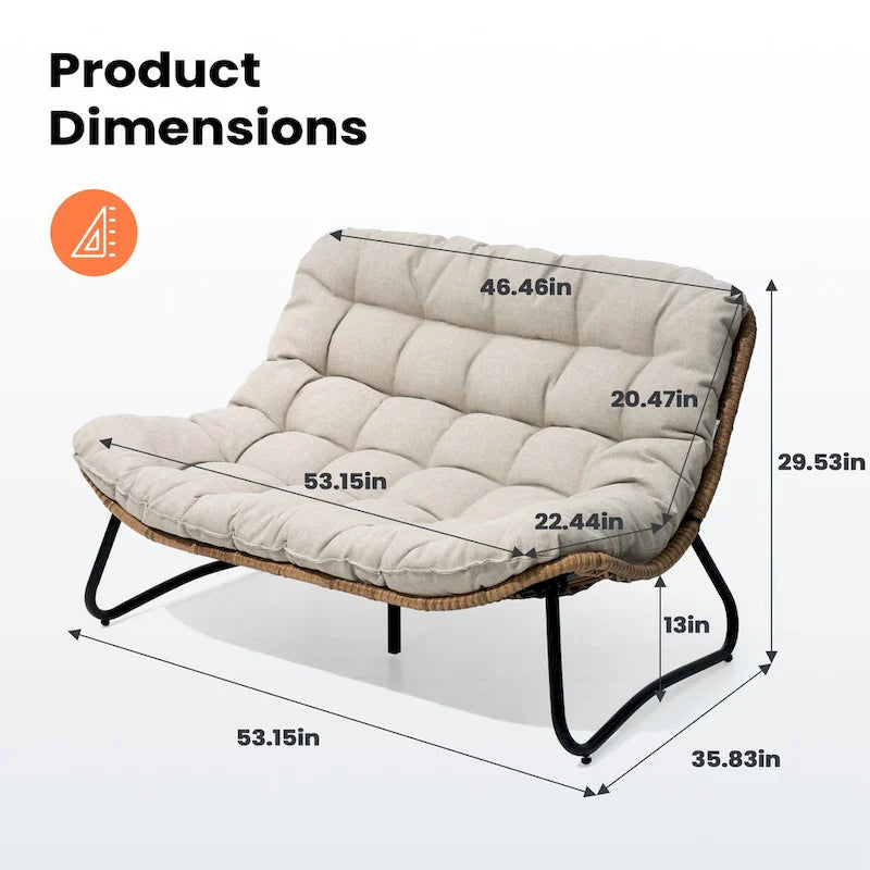 Causeuse double en rotin synthétique Papasan avec coussin pour l'intérieur et l'extérieur