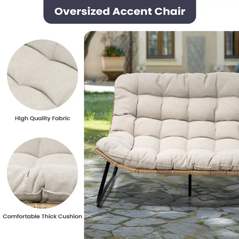 Causeuse double en rotin synthétique Papasan avec coussin pour l'intérieur et l'extérieur