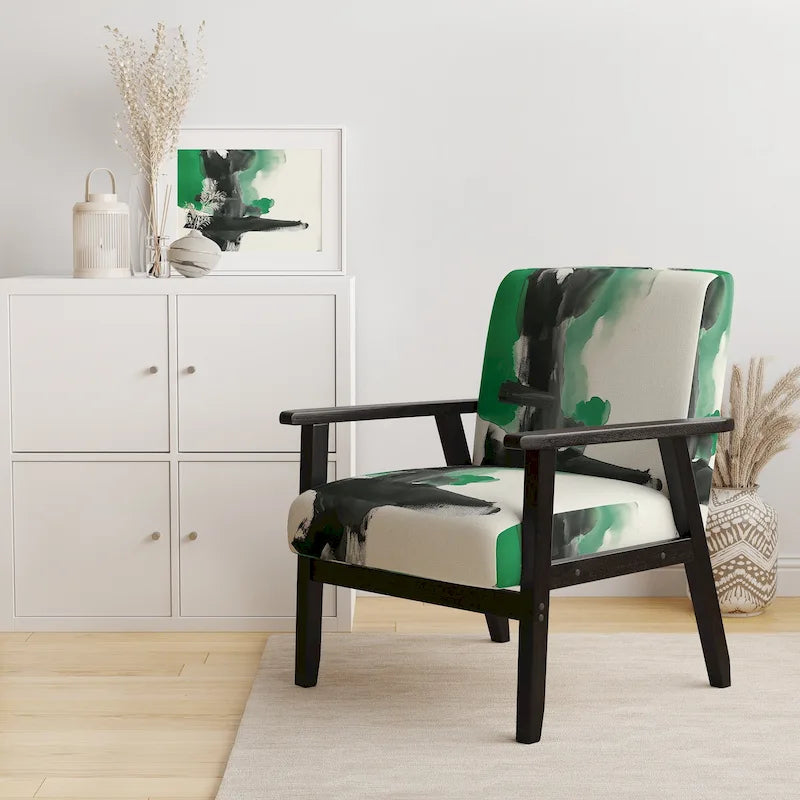 Fauteuil décoratif abstrait géométrique noir, bleu et vert IV - Fauteuil de chambre moderne