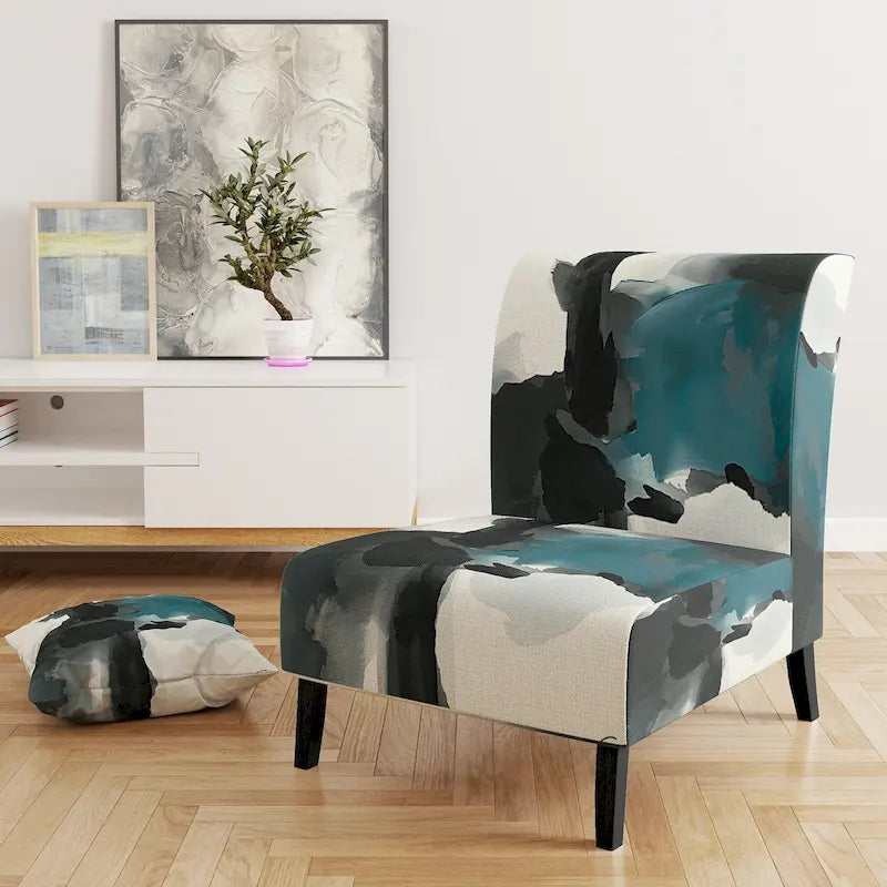 Fauteuil décoratif abstrait géométrique noir, bleu et vert IV - Fauteuil de chambre moderne