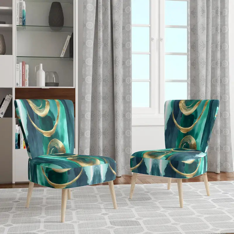 Fauteuil décoratif abstrait géométrique noir, bleu et vert IV - Fauteuil de chambre moderne