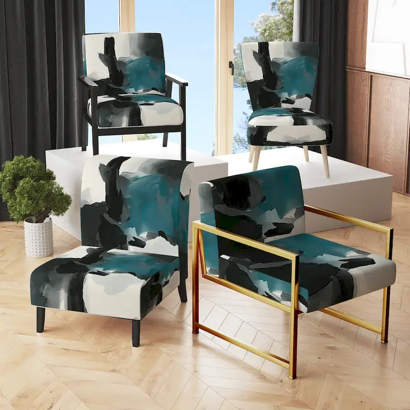 Fauteuil décoratif abstrait géométrique noir, bleu et vert IV - Fauteuil de chambre moderne