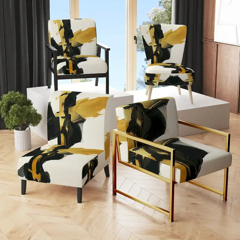 Fauteuil décoratif abstrait géométrique noir, bleu et vert IV - Fauteuil de chambre moderne