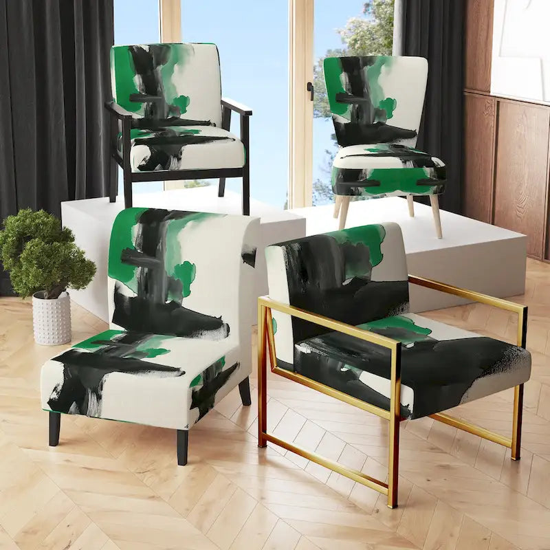 Fauteuil décoratif abstrait géométrique noir, bleu et vert IV - Fauteuil de chambre moderne