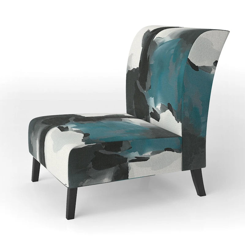 Fauteuil décoratif abstrait géométrique noir, bleu et vert IV - Fauteuil de chambre moderne