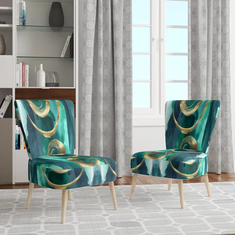 Fauteuil décoratif abstrait géométrique noir, bleu et vert IV - Fauteuil de chambre moderne