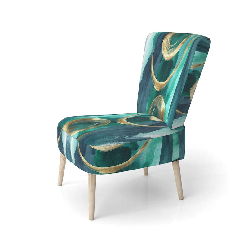 Fauteuil décoratif abstrait géométrique noir, bleu et vert IV - Fauteuil de chambre moderne