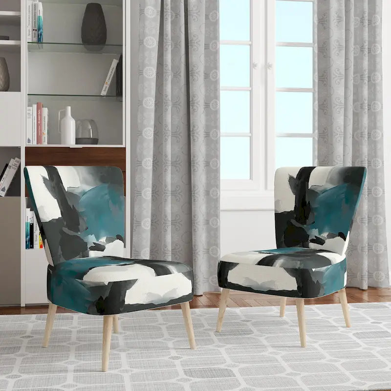 Fauteuil décoratif abstrait géométrique noir, bleu et vert IV - Fauteuil de chambre moderne