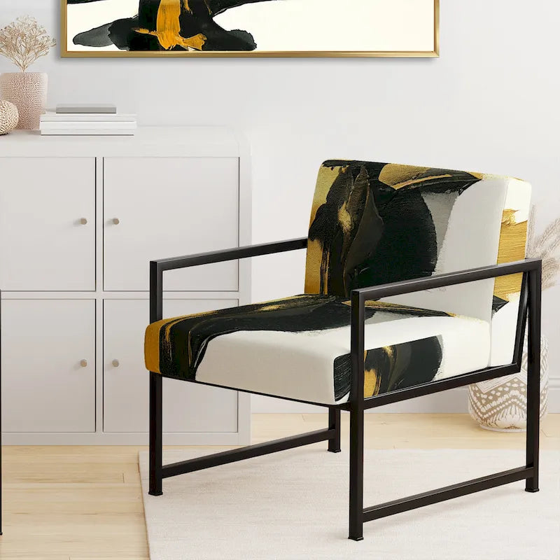 Fauteuil décoratif abstrait géométrique noir, bleu et vert IV - Fauteuil de chambre moderne